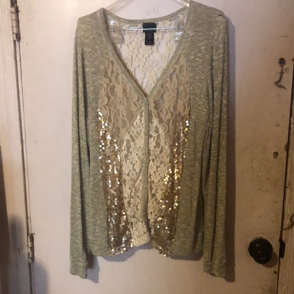 Gold and Cream Lace Sequin Cardigan